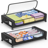 Camkey under-bed storage with 360° wheels for effortless clothes access.