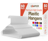 Campior white 50-pack hangers with space-saving design keep closets neat and accessible.