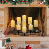 Candeldo Candelabra on a mantle showing nine heights and warm glow.