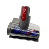 CandgFun mini motorized brush head attached to Dyson V7 for enhanced carpet cleaning.