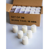 CANDWAX unscented ivory votive candles 36-pack for elegant table decor.