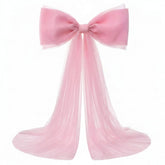 Canlierr extra large pink organza bow front view for an elegant wedding backdrop.