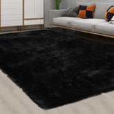 CAROMIO fluffy shag rug 9x12 in a cozy bedroom setup showing plush underfoot comfort