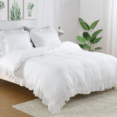 CAROMIO White Ruffle Duvet Cover close-up of soft washed microfiber texture.