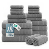 Casa Platino 18-piece towels set displayed in a tidy bathroom, showcasing family-friendly softness