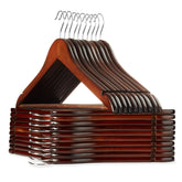 Casafield 20 walnut wooden suit hangers with notches support delicate straps.