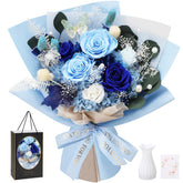 Casaido preserved blue roses bouquet with 6 blooms for long-lasting beauty