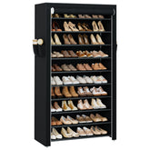 Casamaya 10-tier shoe rack with covers front view showing organized footwear.