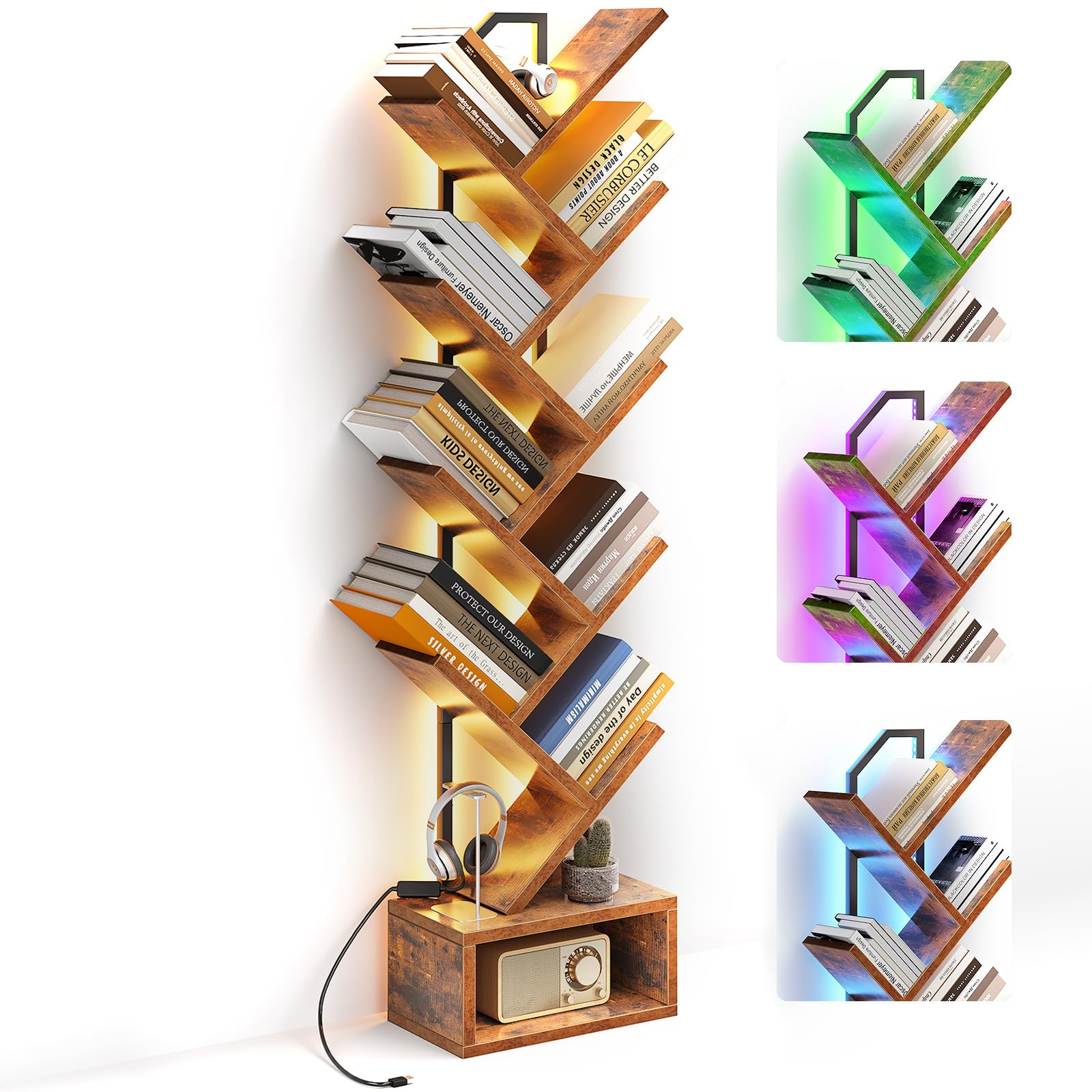 Casaottima tree bookshelf with LED lighting creates ambient mood in living rooms