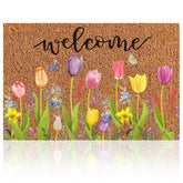 Ceenna spring welcome doormat with flowers and butterflies, adds curb appeal.