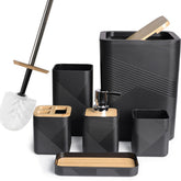 CERBIOR soap dispenser in the black bathroom ensemble with a durable pump for easy handwashing