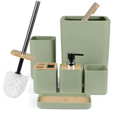 CERBIOR soap dispenser pump on green bathroom ensemble for durable, mess-free refills