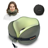 Cesperi Travel Neck Pillow compact setup on luggage for easy packing.