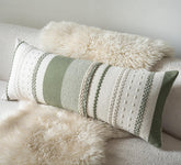 Cethom Boho lumbar pillow cover front view with green textured weave enhances sofa look.