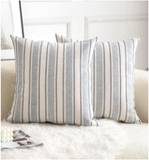 Cethom decorative boho pillow cover in blue-beige stripes adds cozy texture to living room