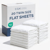 CGK Unlimited bulk twin flat sheets 66x96 for hotel restocking.