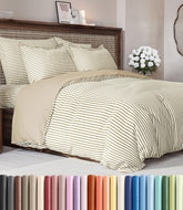 CGK Unlimited king duvet cover in beige stripes closeup showing ultra-soft texture