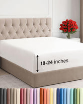 CGK Unlimited extra-deep Cal King sheet with 18-24 inch pocket ensures secure fit.