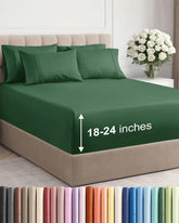 CGK Unlimited Extra Deep Cal King sheet set on a bed in emerald green