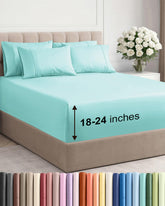 CGK Unlimited Extra Deep Cal King sheet set folded neatly on bed for ready-use look