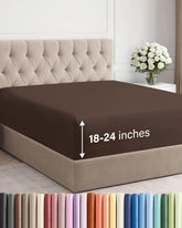 CGK Unlimited extra deep king fitted sheet brown closeup of soft fabric for cozy sleep