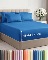 CGK Unlimited extra-deep king flat sheet in royal blue for tall mattresses with breathable comfort.