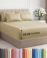 CGK Unlimited extra-deep queen flat sheet beige fits extra-tall mattresses securely.