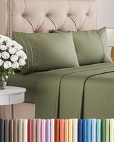 CGK Unlimited full-size sage-green sheets close-up showing breathable fabric texture for cooling sleep.