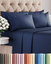 CGK Unlimited King sheet set flat sheet in navy for a luxurious bed base