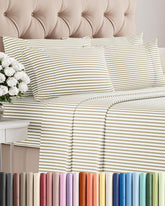 CGK Unlimited queen flat sheet beige stripes for breathable cooling and silky feel