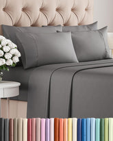 CGK Unlimited Queen sheet set closeup showing soft brushed microfiber for silky comfort.