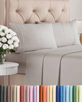 CGK Unlimited queen-size sheet set with soft, silky feel for luxurious night comfort.