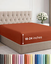 CGK Unlimited terracotta deep king fitted sheet folded for quick bed refresh