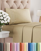 CGK Unlimited twin 3-piece sheet set beige flat sheet for breathable cooling comfort