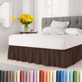 CGK Unlimited wrap-around bed skirt in brown for king bed with 15-inch drop, neat coverage
