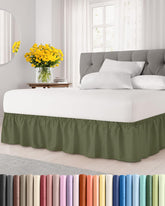 CGK Unlimited wrap-around bed skirt in sage green front view for seamless king bed look