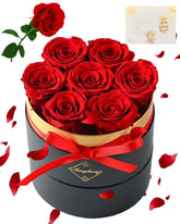 Changshunqi Forever Flowers box with seven preserved roses, top view, a long-lasting keepsake.