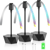 Chemotex fly fan on table with holographic blades protecting meals during outdoor picnics