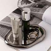 Chendecor silver tray full view shows an elegant vanity organizer for small items.