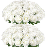 Cherica 50pcs white roses bundle with stems for versatile DIY decor.