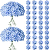 Cherica 65Pcs blue hydrangea artificial flowers bulk with sturdy stems for reusable decor