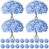 Cherica blue hydrangea flowers heads and stems for elegant wedding centerpieces.