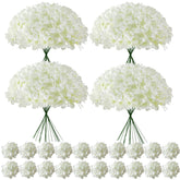 Cherica faux white hydrangea heads with stems for elegant wedding centerpieces.