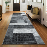 Chewoo Rockwood indoor runner in gray geometric patchwork for stylish hallway decor.
