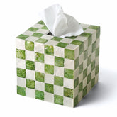 Chi An Home pistachio green checkered tissue box cover enhances room decor.