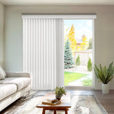 CHICOLOGY vertical blinds for sliding doors with left stack provide privacy and light control.