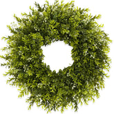 Chiyinbao 28-inch boxwood wreath on front door for year-round curb appeal