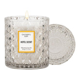 Chloefu LAN hotel scented candle in a grey container elevates luxury ambiance.
