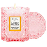 Chloefu LAN rose scented candle in a rose-jar for romantic ambiance.