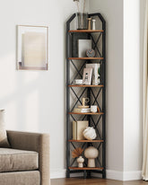 CHOEZON 6-tier corner shelf in fan shape displaying books and decor